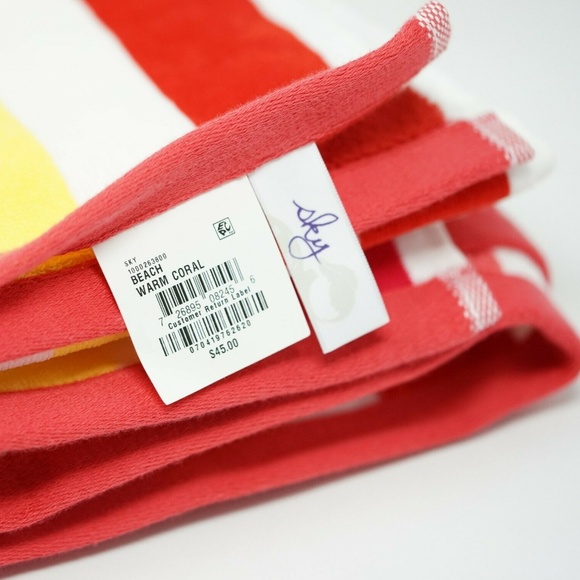 Cotton Striped Beach Towel 40" x 70" - Warm Coral - Picture 3 of 3